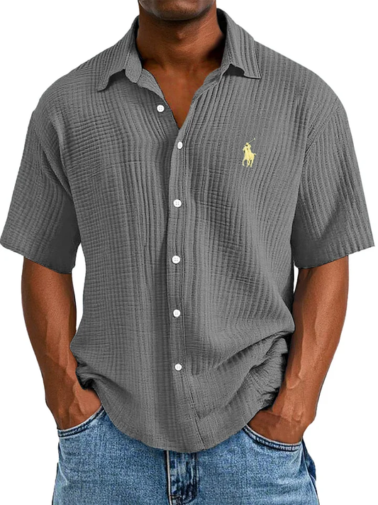 Men's Casual Loose And Comfortable Textured Short-sleeved Shirt