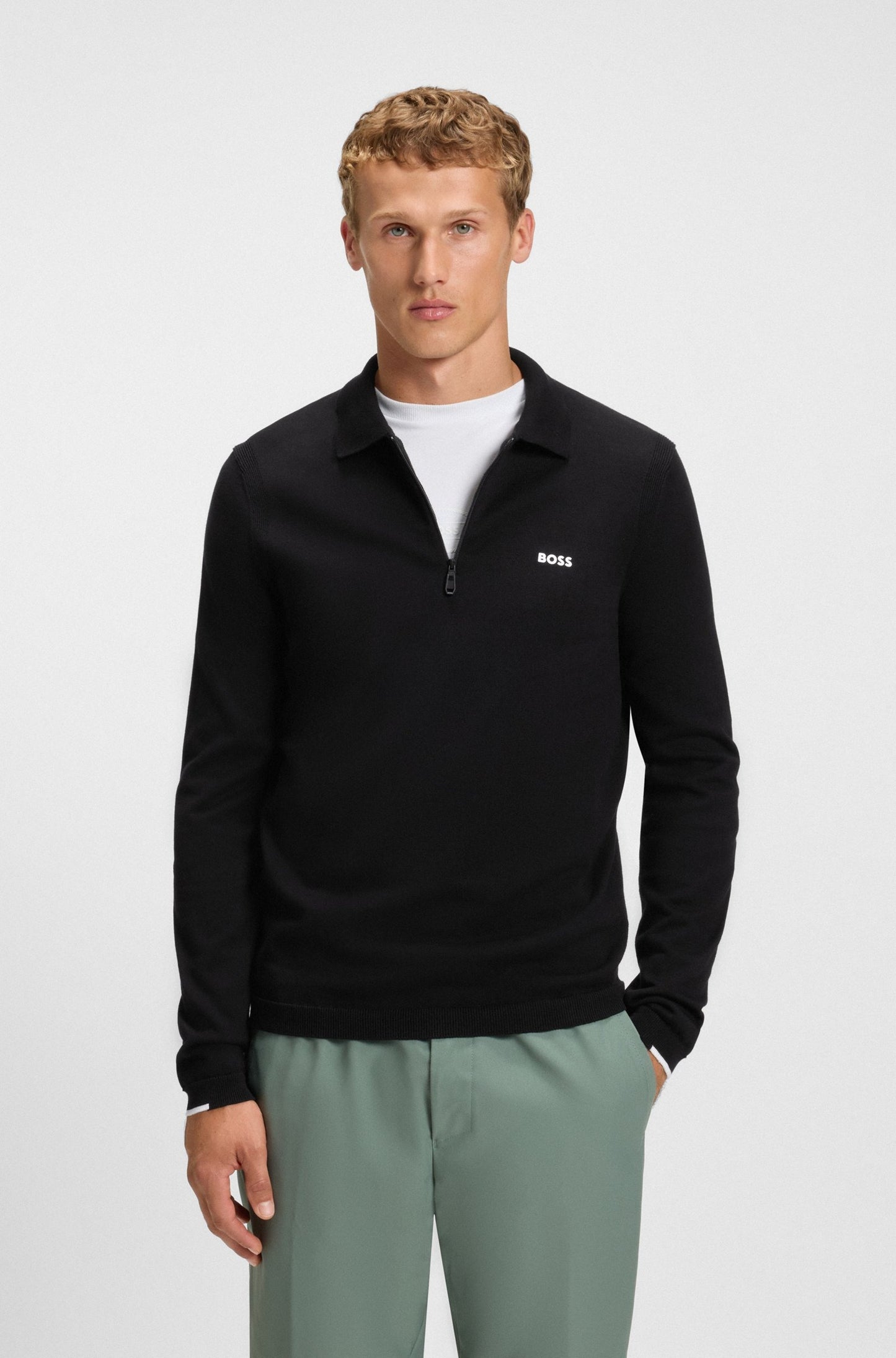 Regular-Fit Baumwoll-Pullover mit Polokragen
